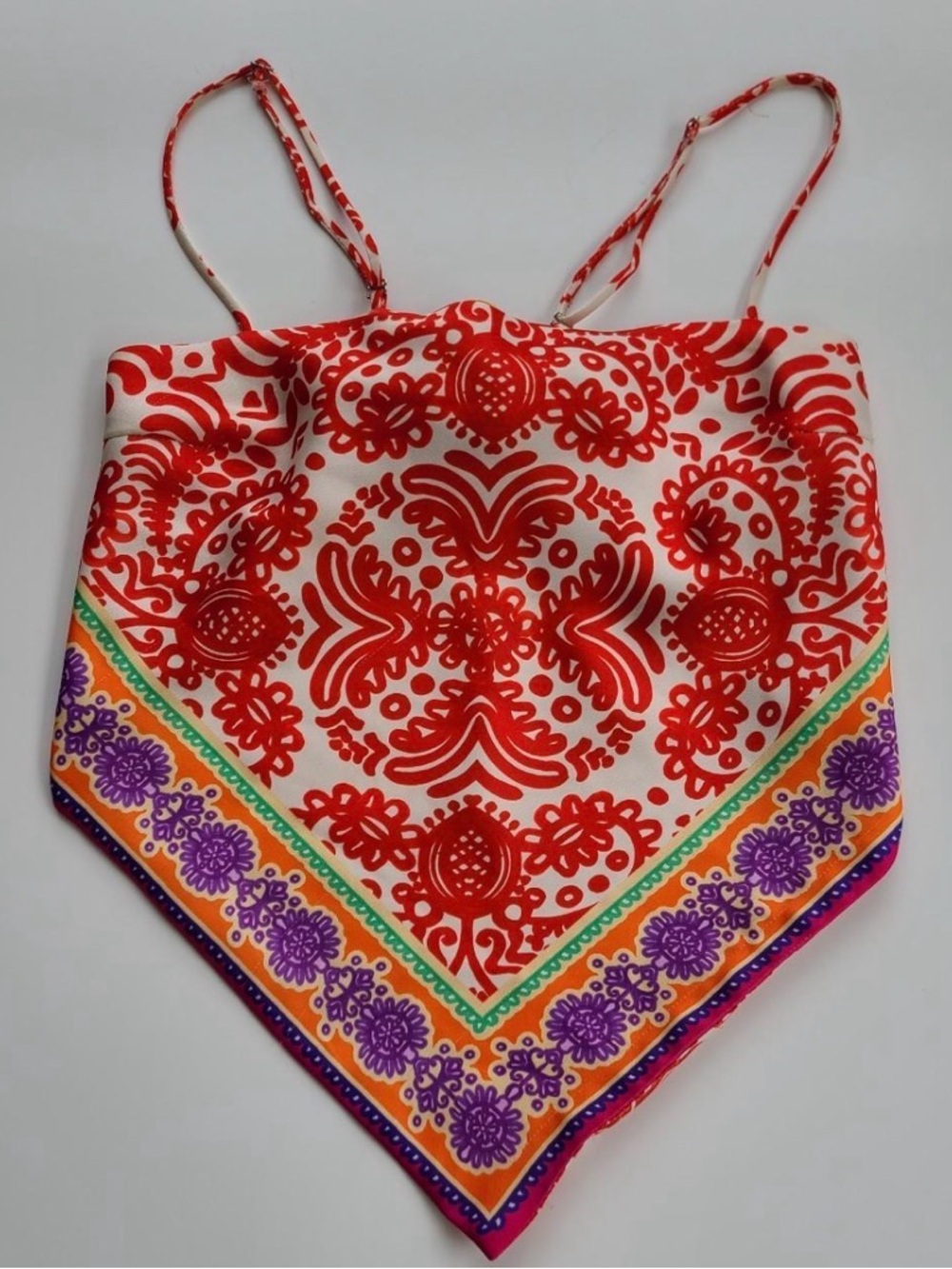 Zara Red & White Handkerchief Crop Top with Multicolor Border